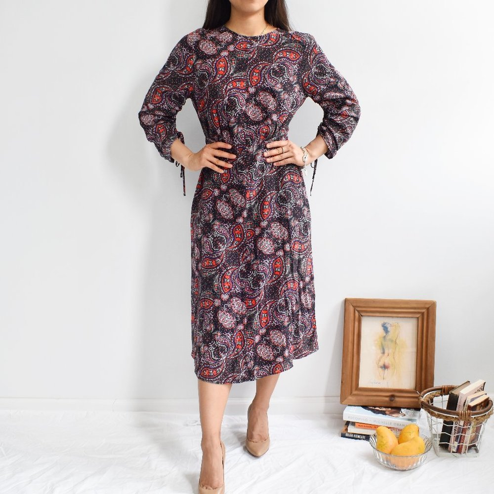 Adjustable Sleeve Pure Silk Midi Dress w. Pockets